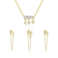 Crescent Moon and Star 925 Sterling Silver Necklace and Earrings
