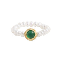 Round Green Cubic Zirconia and Pearl Sterling Silver Ring