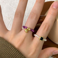 Black Square Cubic Zirconia and Pearl 925 Sterling Silver Ring