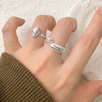 Simple Geometry Oval 925 Sterling Silver Adjustable Ring
