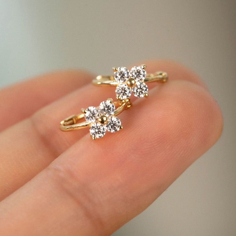 Crystal Four-Leaf Clover Hoop Earrings 925 Sterling Silver