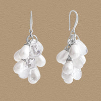 Waterdrop Shell Pearl Grapes Drop Earrings, 925 Sterling Silver