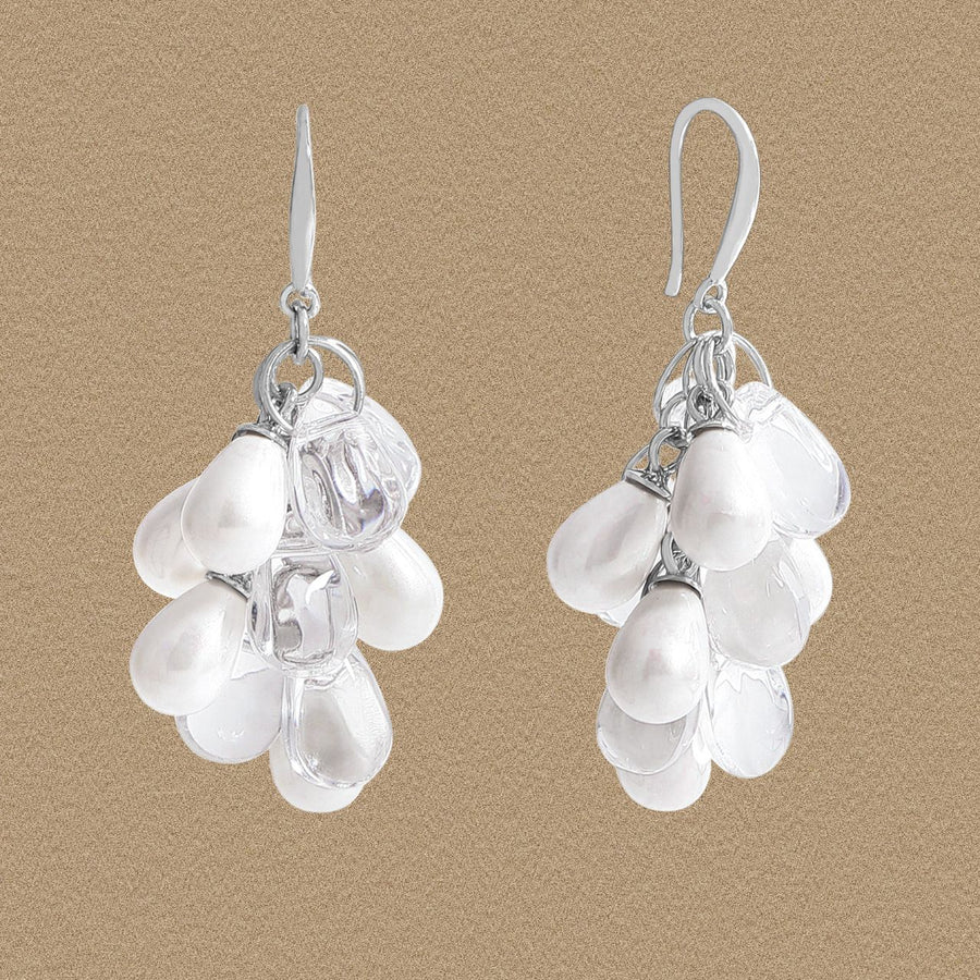 Waterdrop Shell Pearl Grapes Drop Earrings, 925 Sterling Silver