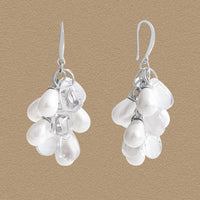 Waterdrop Shell Pearl Grapes Drop Earrings, 925 Sterling Silver
