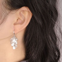 Waterdrop Shell Pearl Grapes Drop Earrings, 925 Sterling Silver
