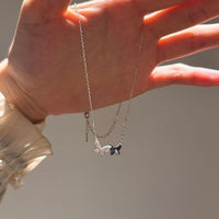 Blue Austrian Crystal Butterfly Necklace, 925 Sterling Silver