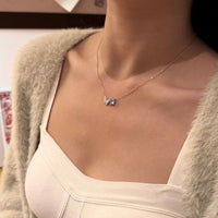 Blue Austrian Crystal Butterfly Necklace, 925 Sterling Silver