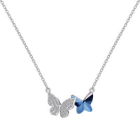 Blue Austrian Crystal Butterfly Necklace, 925 Sterling Silver