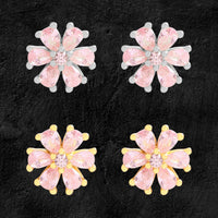 Pink Crystal Sakura Flower 925 Sterling Silver Stud Earrings