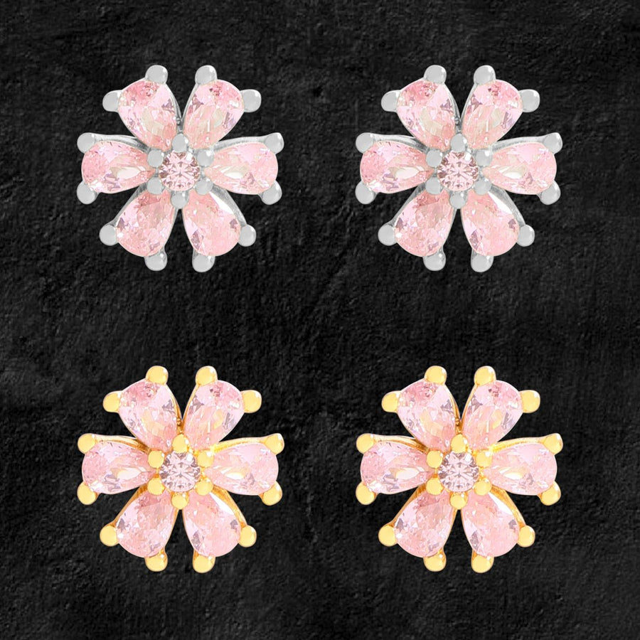Pink Crystal Sakura Flower 925 Sterling Silver Stud Earrings