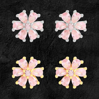 Pink Crystal Sakura Flower 925 Sterling Silver Stud Earrings