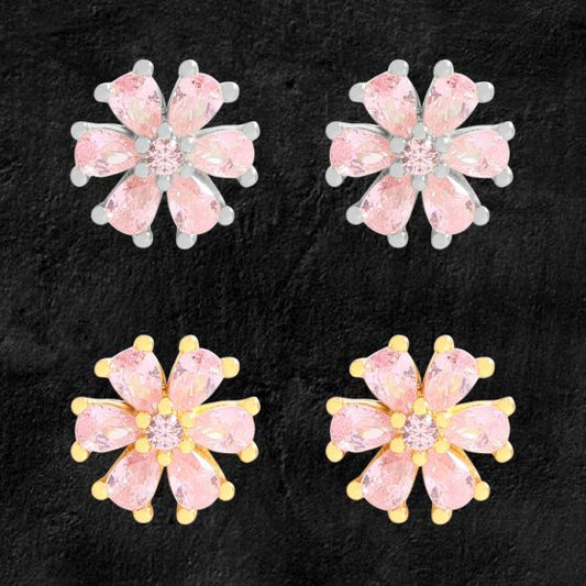 Pink CZ Sakura Flower 925 Sterling Silver Stud Earrings