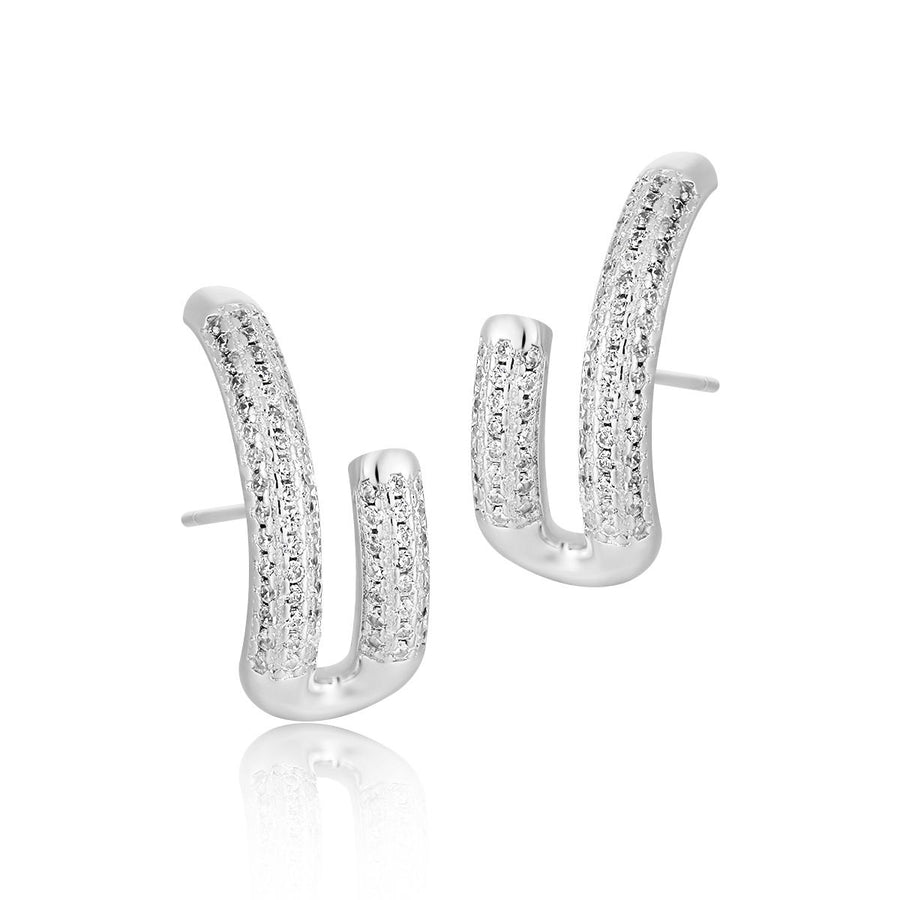 Modern Micro-Set U-Shape Crystal Sterling Silver Stud Earrings