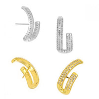 Modern Micro-Set U-Shape Crystal Sterling Silver Stud Earrings