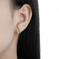 Modern Micro-Set U-Shape Crystal Sterling Silver Stud Earrings