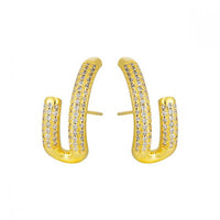 Modern Micro-Set U-Shape Crystal Sterling Silver Stud Earrings