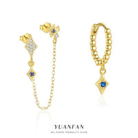 Blue Crystal Star Double-Layer Sterling Silver Dangle Earring (Single)