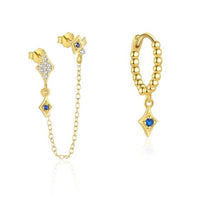 Blue Crystal Star Double-Layer Sterling Silver Dangle Earring (Single)