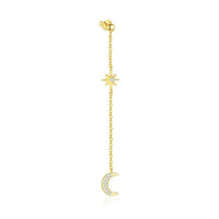 Crystal Crescent Moon and Star Necklace, 925 Sterling Silver