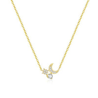 Crystal Crescent Moon and Star Necklace, 925 Sterling Silver