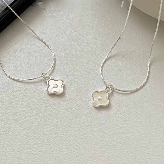 White Shell Four-Leaf Clover Sterling Silver Necklace