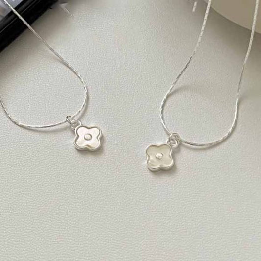 White Shell Four-Leaf Clover Sterling Silver Necklace