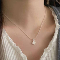 White Shell Four-Leaf Clover Sterling Silver Necklace