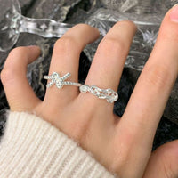 Hollow Irregular Cross Lines Adjustable Ring