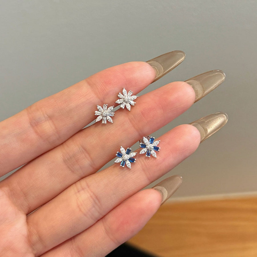 Crystal Snowflake Sterling Silver Stud Earrings