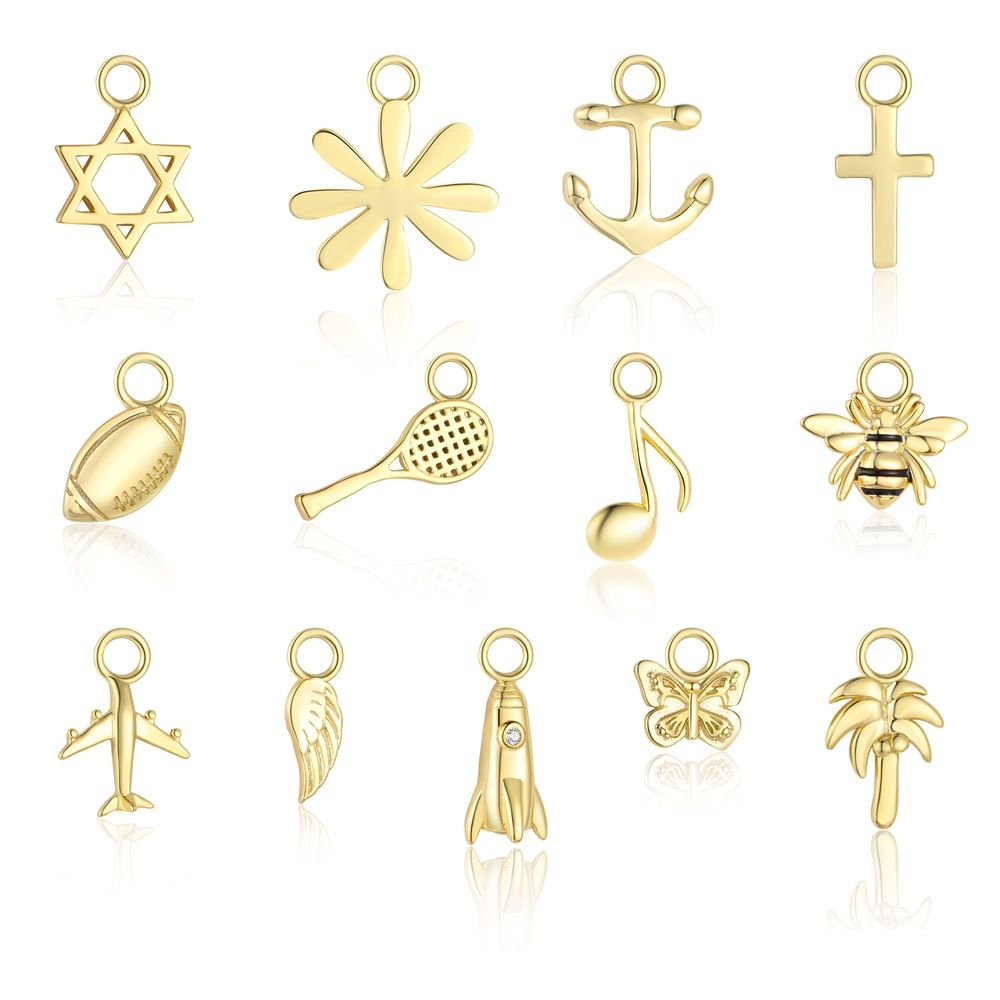 Gold Motif Butterfly Flower Star Cross Honeybee 925 Sterling Silver Pendant