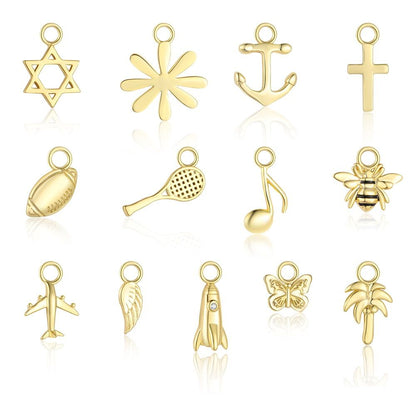 Gold Motif Butterfly Flower Star Cross Honeybee 925 Sterling Silver Pendant