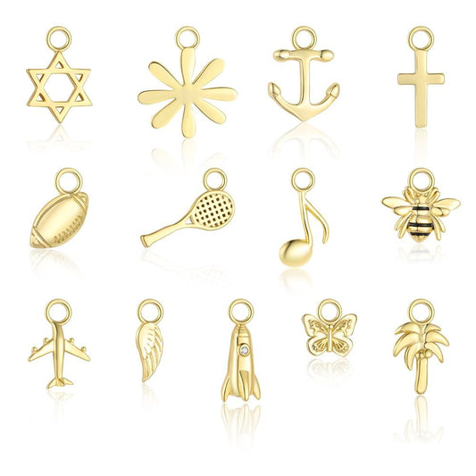 Gold Motif Butterfly Flower Star Cross Honeybee 925 Sterling Silver Pendant