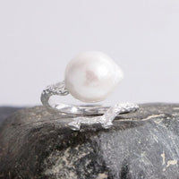Natural Pearl Tree Branch Adjustable Sterling Silver Ring