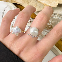 Natural Pearl Tree Branch Adjustable Sterling Silver Ring