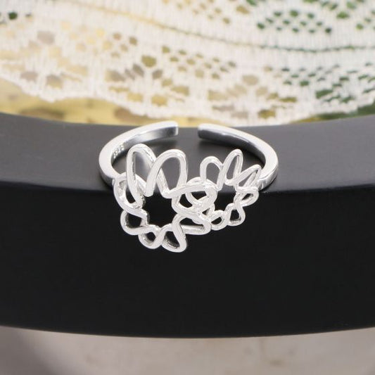 Irregular Hollow Flower Adjustable Ring, 925 Sterling Silver