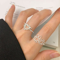 Irregular Hollow Flower Adjustable Ring, 925 Sterling Silver