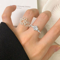 Irregular Hollow Flower Adjustable Ring, 925 Sterling Silver