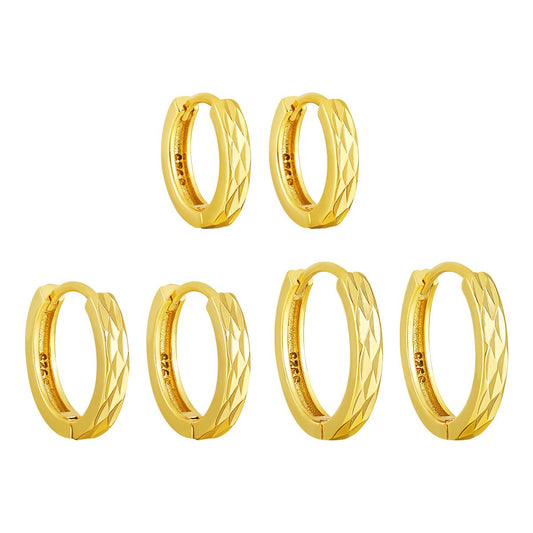 Rhombu Pattern Circle Hoop Earrings, 925 Sterling Silver