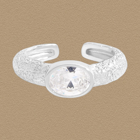 Oval Cubic Zirconia Adjustable 925 Sterling Silver Ring