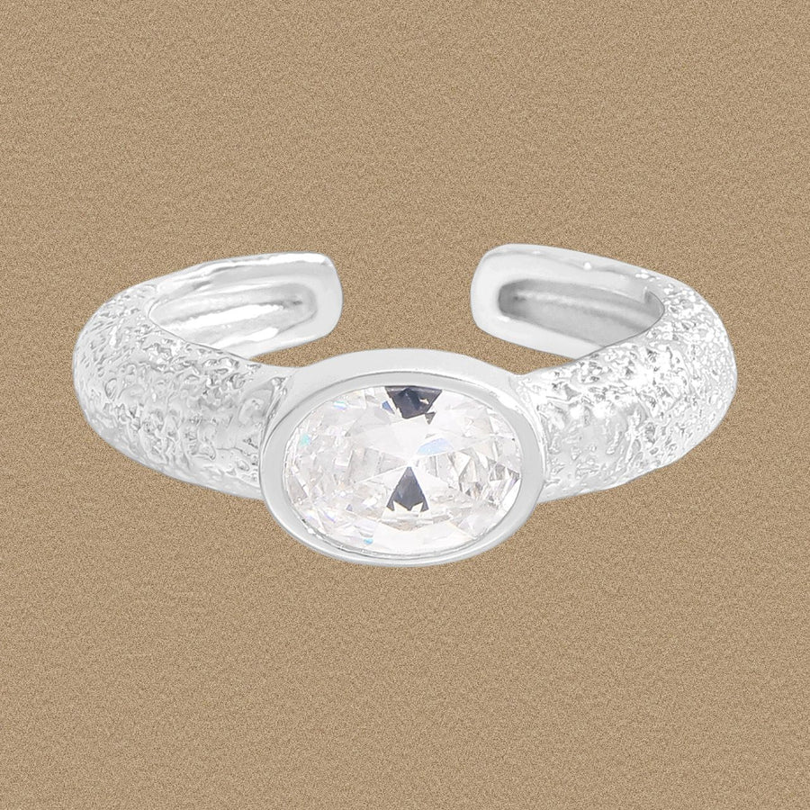 Oval Cubic Zirconia Adjustable 925 Sterling Silver Ring