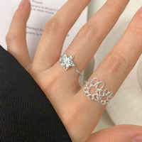Double Layer Flower 925 Sterling Silver Adjustable Ring
