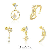 Four-Pointed Star Single Earring, 925 Sterling Silver (18K Yellow Gold)