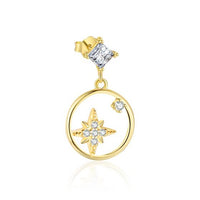 Four-Pointed Star Single Earring, 925 Sterling Silver (18K Yellow Gold)