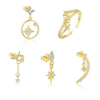 Four-Pointed Star Single Earring, 925 Sterling Silver (18K Yellow Gold)
