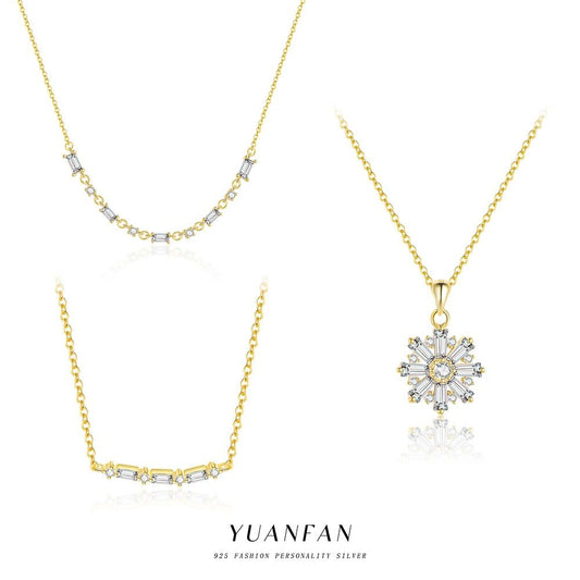 Golden Snowflake CZ Necklace in .925 Sterling Silver