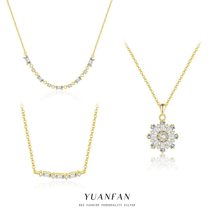 Golden Snowflake Crystal Necklace in .925 Sterling Silver