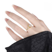 Irregular Crystal Fishbone 925 Sterling Silver Adjustable Ring & Stud Earrings