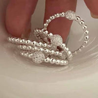 Round Crystal Bead Adjustable 925 Sterling Silver Ring