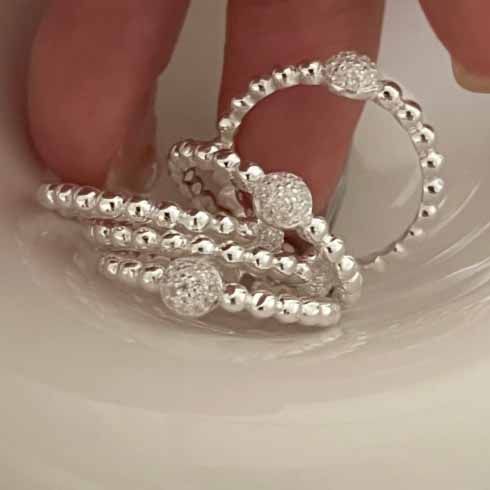 Round CZ Bead Adjustable 925 Sterling Silver Ring