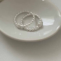 Round Crystal Bead Adjustable 925 Sterling Silver Ring